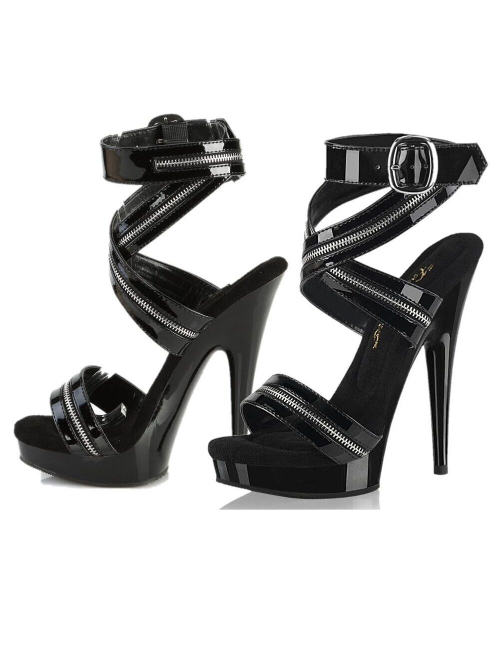 Sultry 6" High Heel Platform Cross Wrap Zipper Strap Sandals Shoes Patent